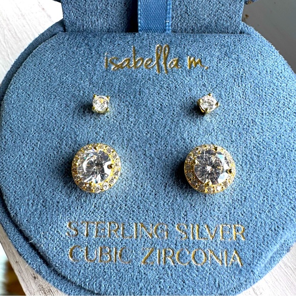 2 STERLING SILVER EARRINGS/ CUBIC ZIRCONIA - Picture 1 of 10